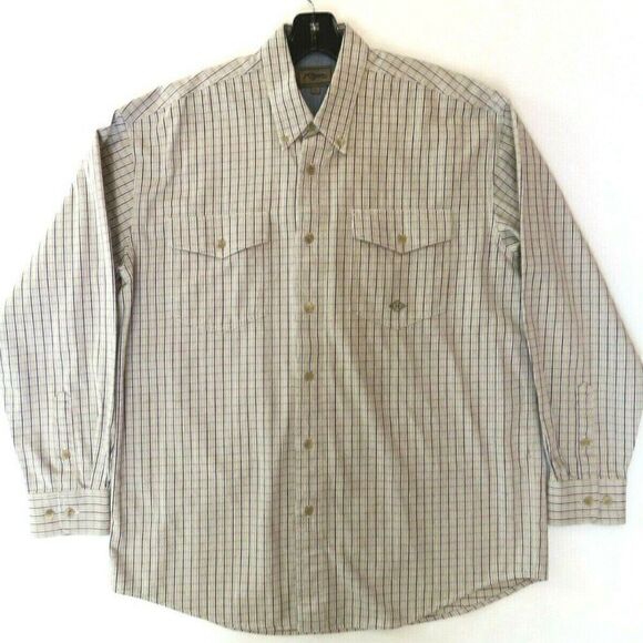 Roper Shirt Western Long-Sleeved Button-Up Heavyweight Tan Plaid Men's Large - Picture 1 of 10